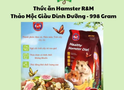 Thức ăn Hamster - Thức ăn cao cấp 998 gram R&M thảo mộc và thịt sấy phù hợp cho Hamster Bear, Winter White, Robo, Campell 