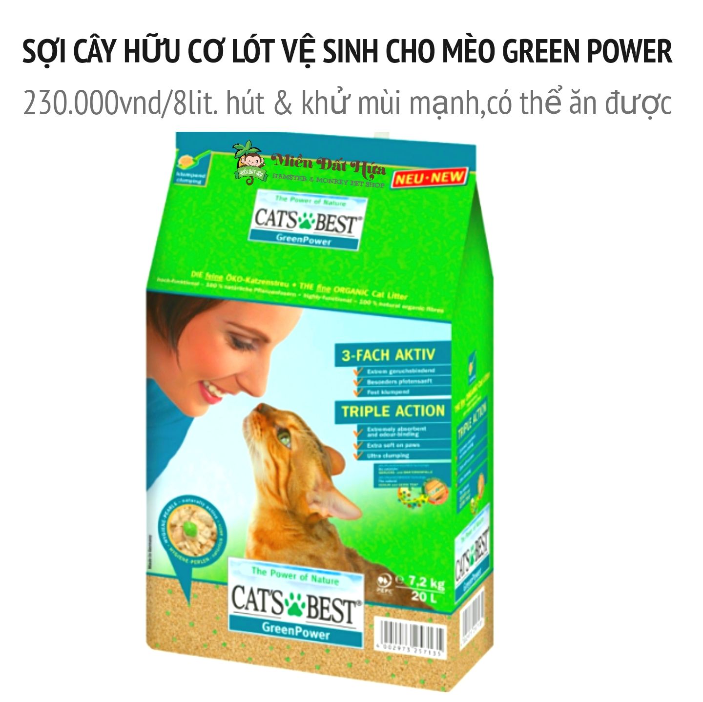 Sợi cây hữu cơ lót vệ sinh cho mèo green power 8lit